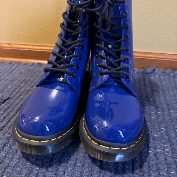Dr. Martens 1460 Women's Patent Leather Lace Up Boots in Blue Women's Size 10 - Picture 3 of 8
